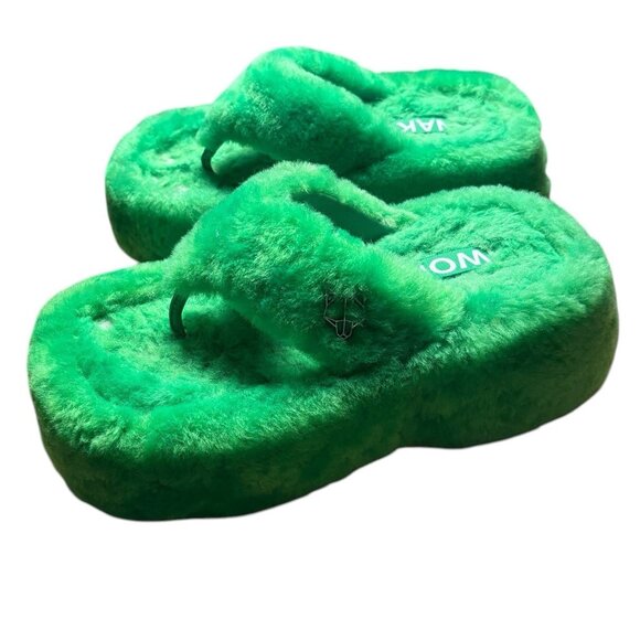 Naked Wolfe Platform Flip Flop Sandal The dreamer shearling Wool Sz 9 Green - Picture 12 of 15